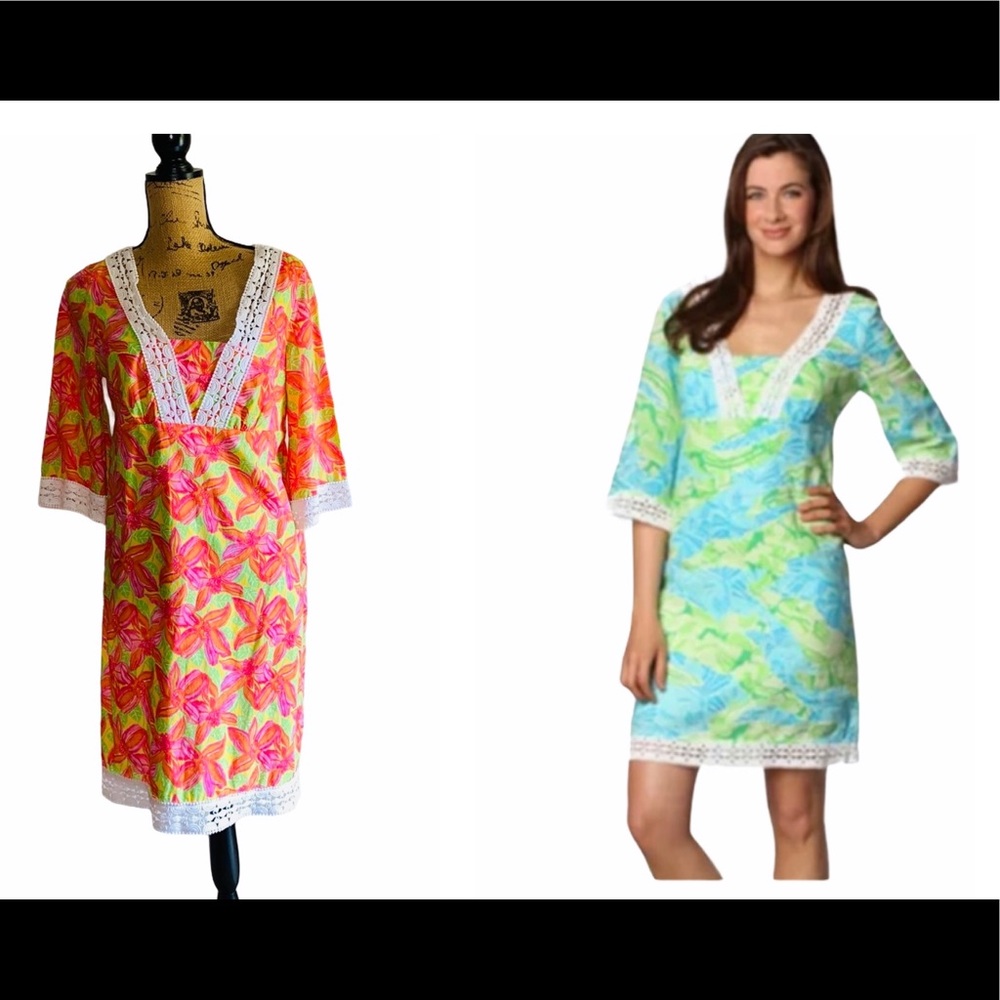Lilly Pulitzer Floral Lace Trim Sherman Tunic Dres